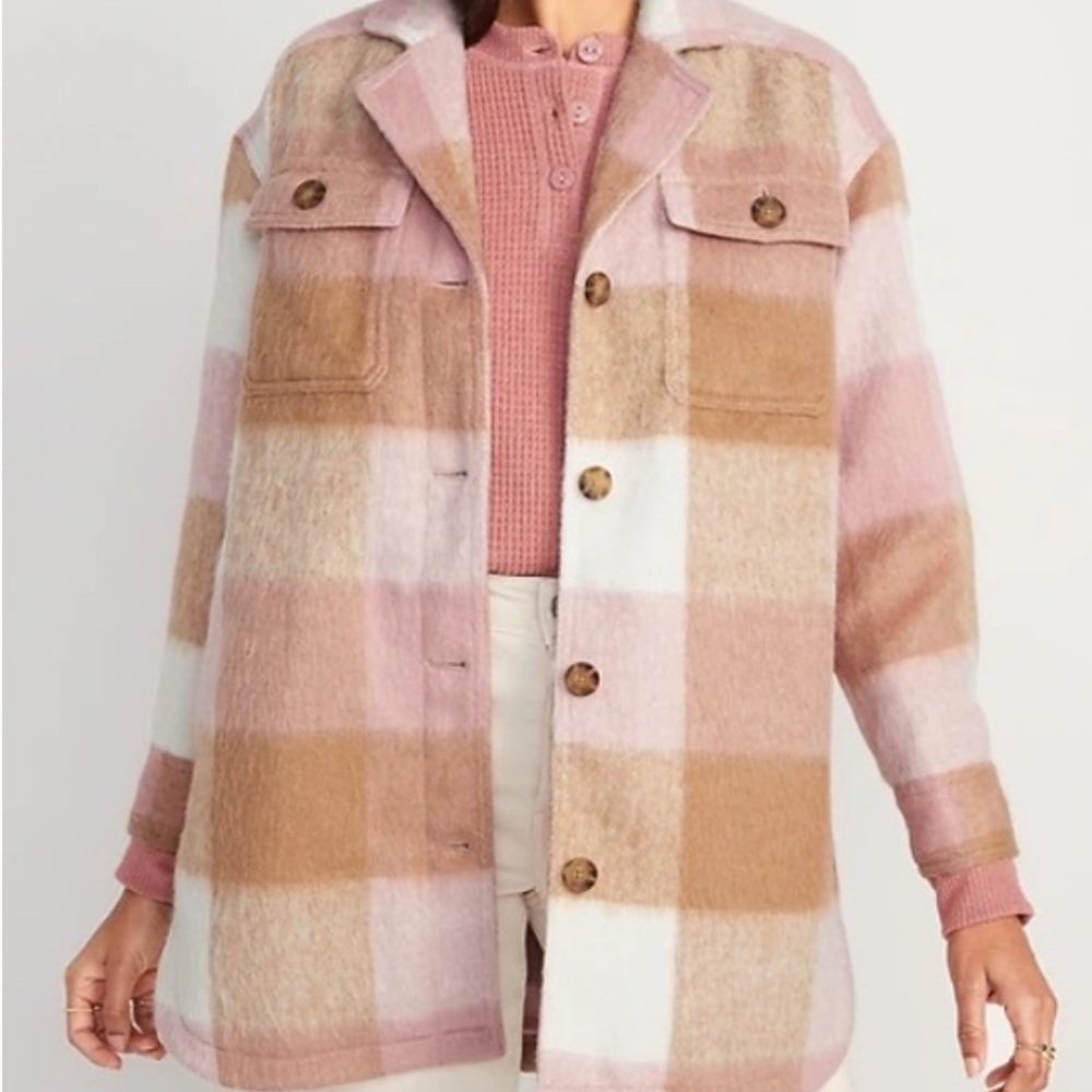 Old Navy Plaid Printed Flannel Long Utility Shacket for Women Size Small